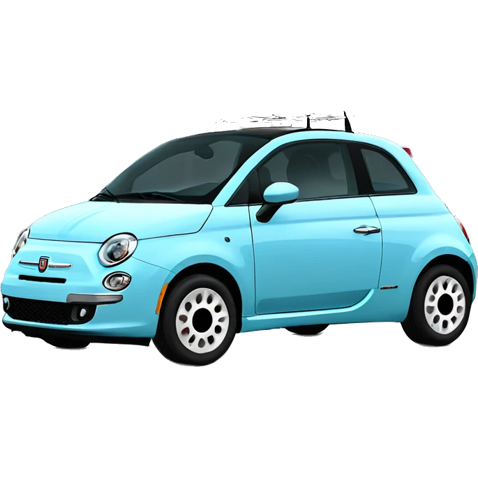 Light blue 2015 Fiat 500 with eyelashes emoji