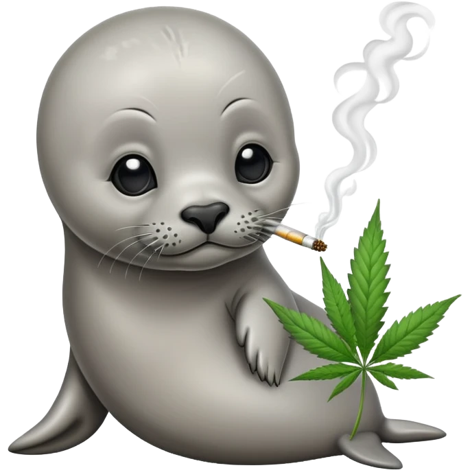 Grey slim baby seal Smoking cannabis weeds emoji