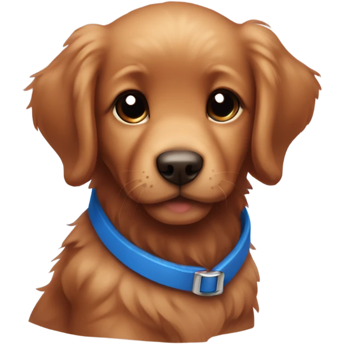 Chibi fluffy dark red retriever puppy with blue collar emoji