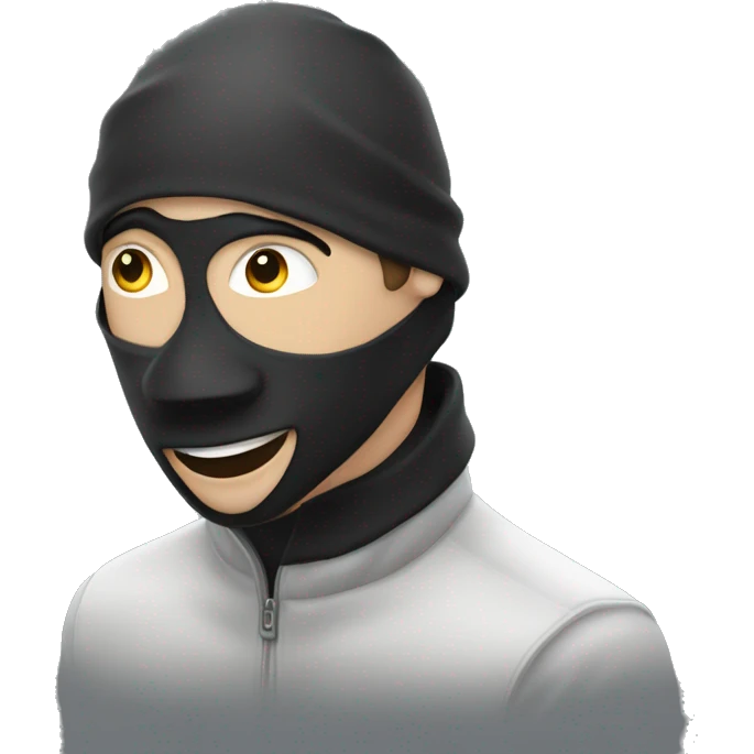 Homme au masque de fer qui lève la main emoji | AI Emoji Generator