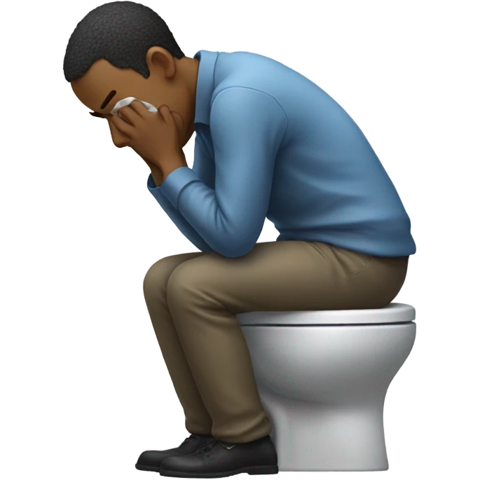 man clothed on toilet while throwing up emoji