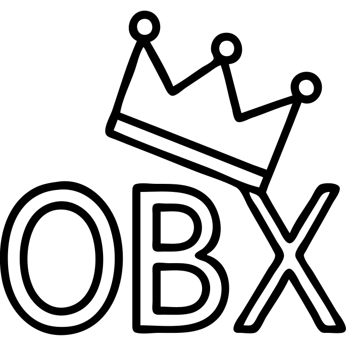 OBX letters with a tilted crown on top emoji