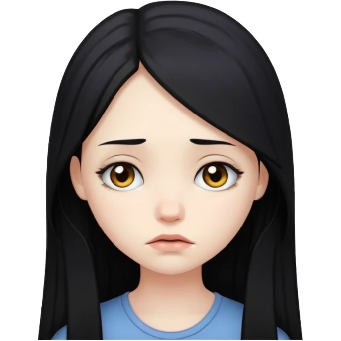 Pale girl with long black hair sad emoji