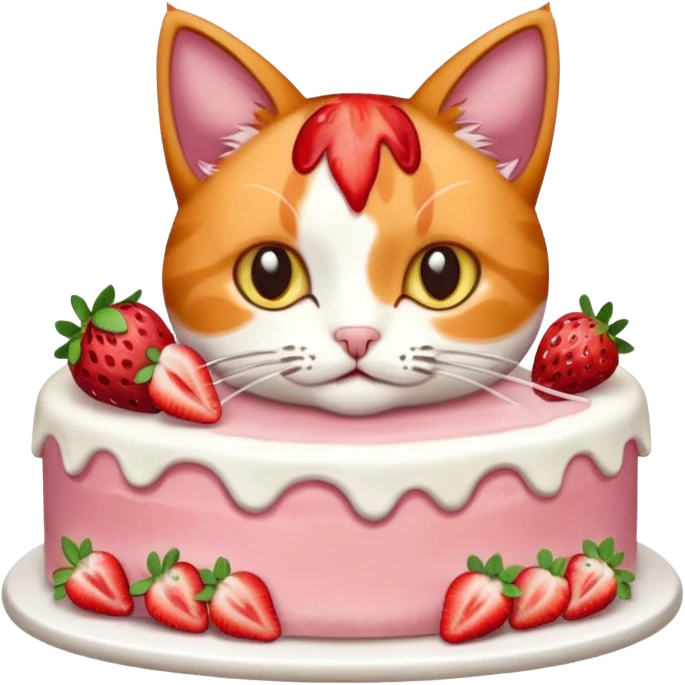 cat eating strawberry cake emoji