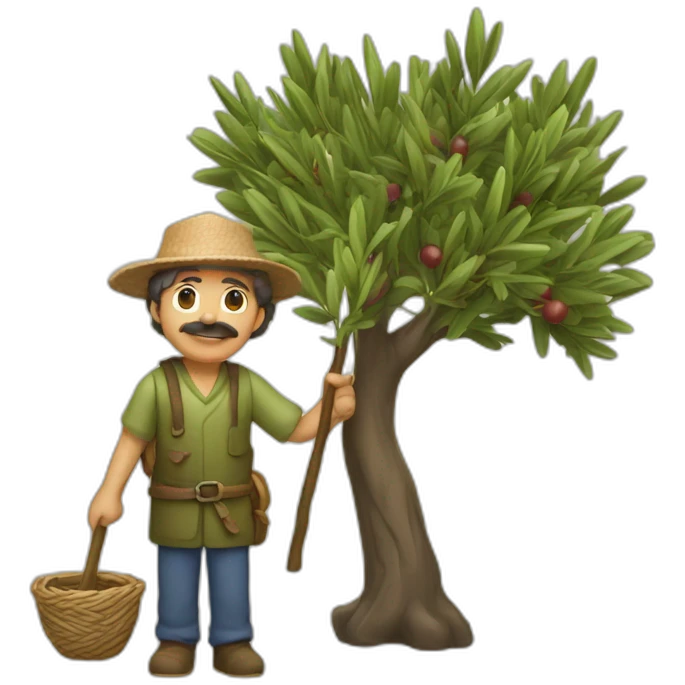 olive tree and farmer with a stick emoji