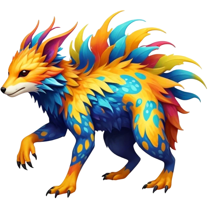 a colorful edgy vernid-fionbri-creature with splash patterns full body emoji