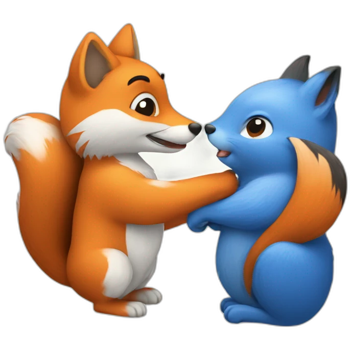 blue heart with fox hugging squirrel emoji