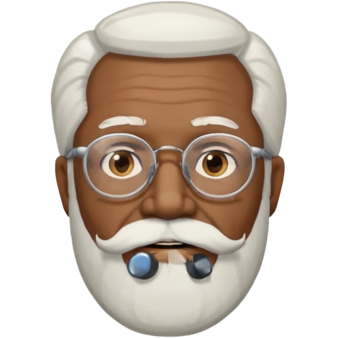 An elderly man emoji with medium-dark skin tone, long face, white hair on the sides, glasses, light eyebrows, and a light white beard. emoji