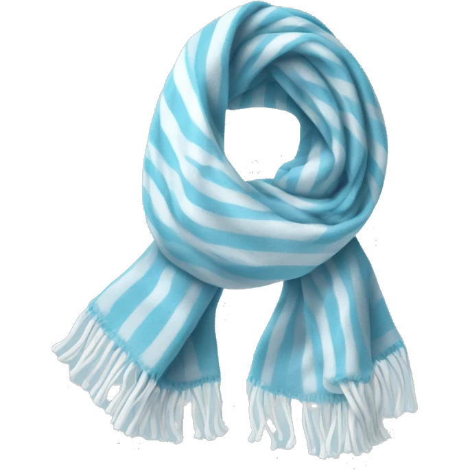 Realistic light blue winter scarf with white stripes isolated. emoji