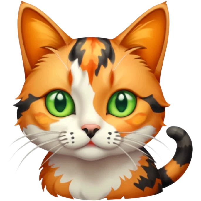 full body anxious looking colourful light calico tabby cat with large patchy patterns emoji
