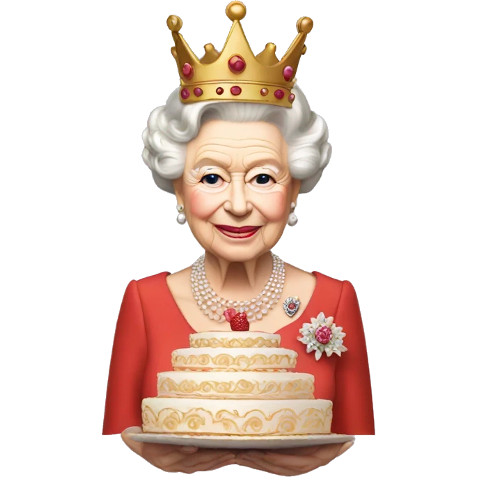 queen elizabeth II with a cake for a crown emoji