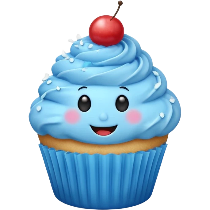 Blue cupcake with a happy face emoji