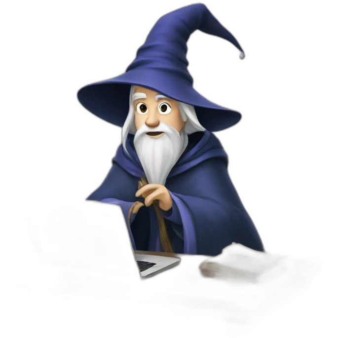 wizard Merlin with a laptop emoji