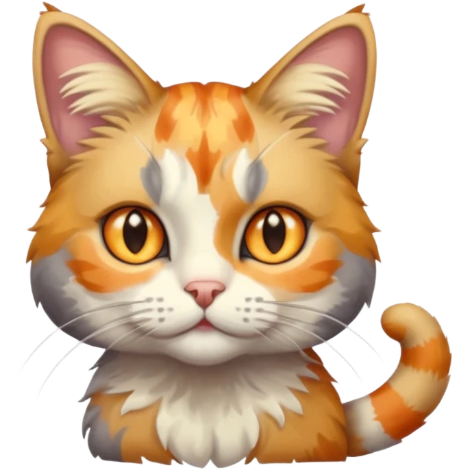 full body anxious looking colourful light calico tabby cat with hazel eyes emoji