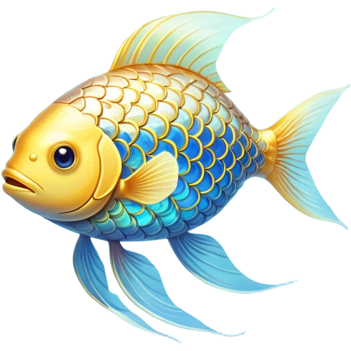 Shimmering golden fish transforming into an omega-3 symbol as it swims toward a luminous brain. Radiant neural pathways extend from the brain, meeting the flowing golden energy from the fish. All elements emit a soft ethereal glow with subtle blue undertones. emoji