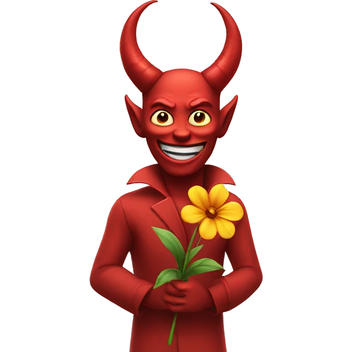 devil emoji winking while holding a flower emoji