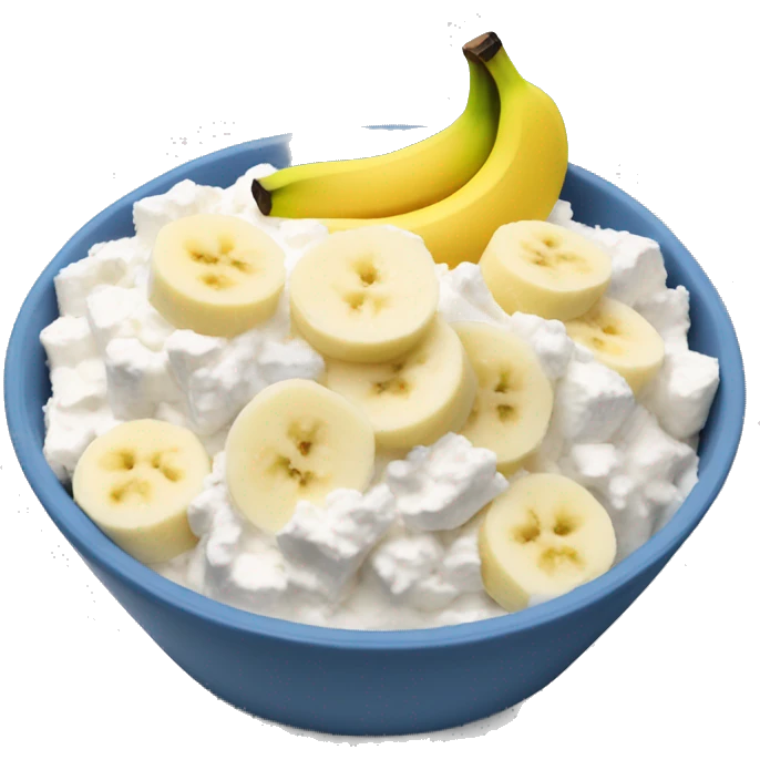 Cottage cheese in a bowl with banana slices as a topping emoji