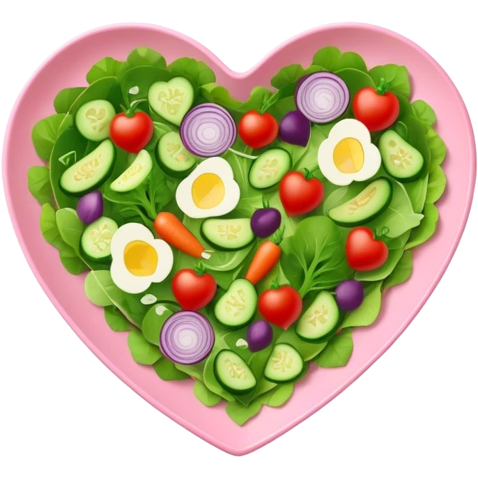 green salad in a pink heart shaped plate   emoji