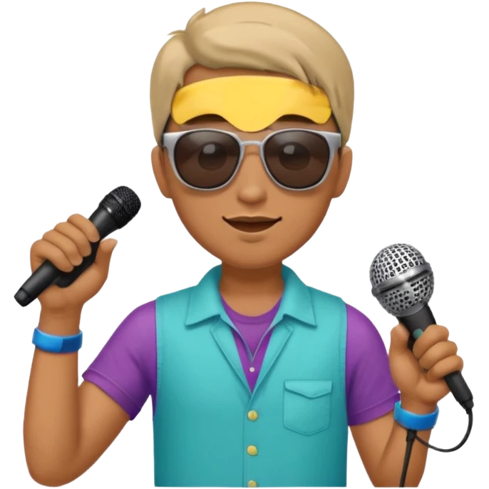 man with summer clothes and sun glasses holding microphone emoji