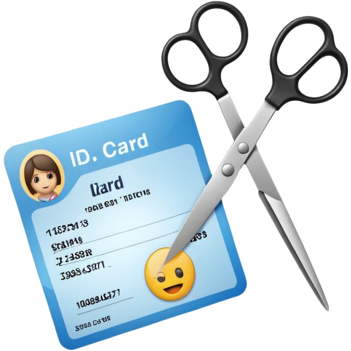 Scissors cutting an ID card in 2 parts.hyper realistic emoji