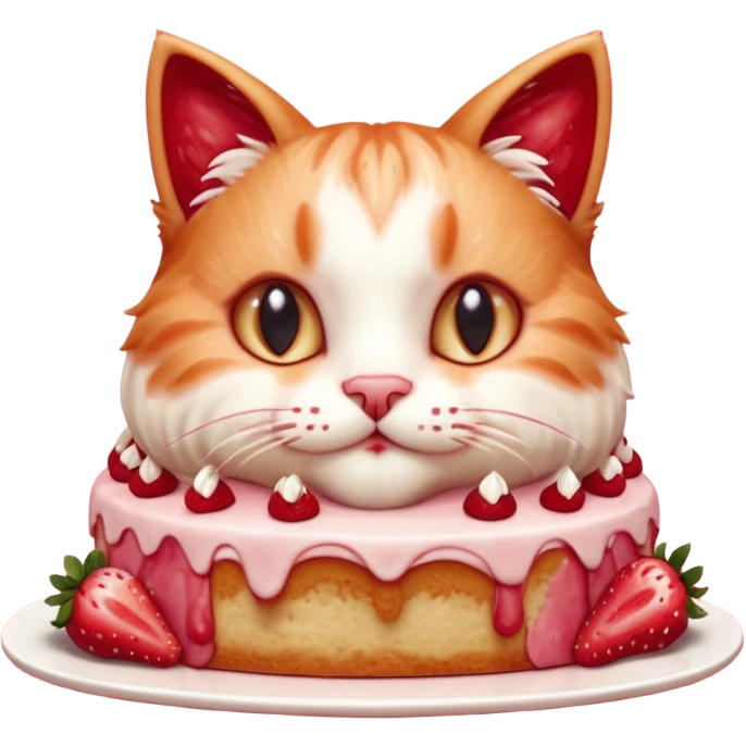 Close-up cinematic shot of a cat tasting strawberry cake, creamy frosting on its paws, dramatic soft lighting, warm tones, ultra detailed fur, shallow depth of field, professional photography style
, emoji
