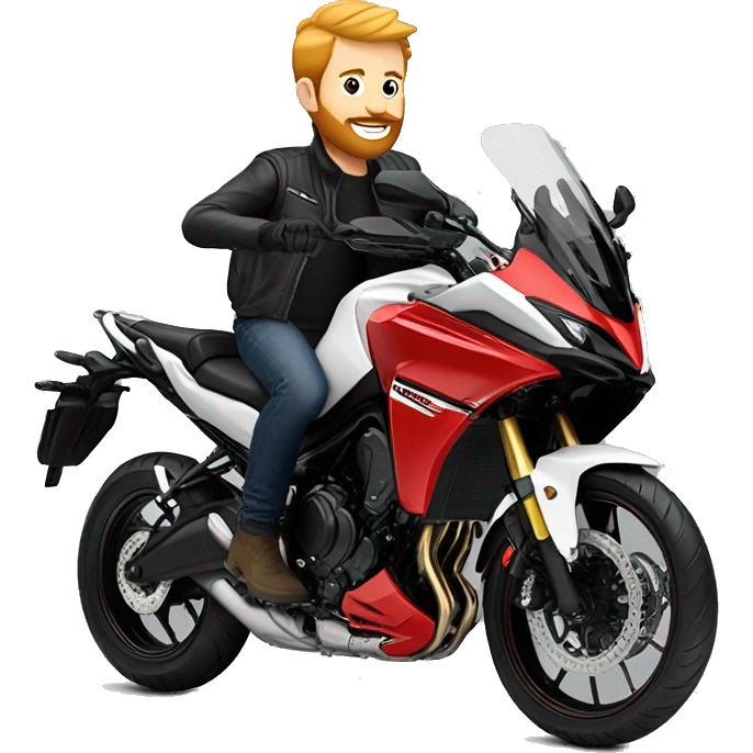 Blonde man with short ginger beard on red Yamaha Tracer 9r emoji