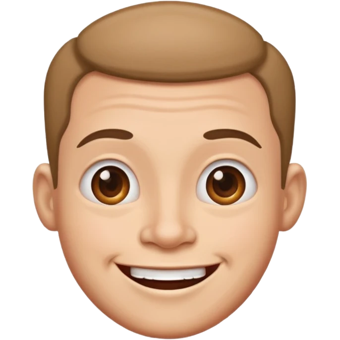 Funny caricature style cartoon, big head, happy face emoji