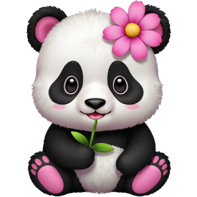 Panda with a pink flower  emoji