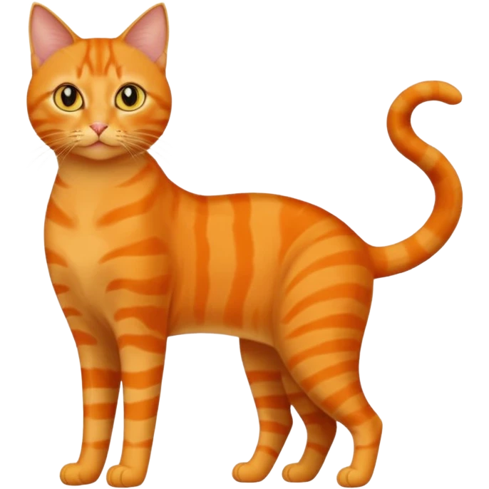 full body solid orange domestic shorthair slim cat with yellow/orange eyes playing emoji