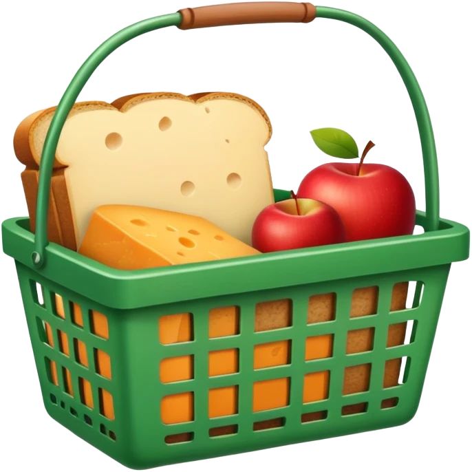 green grocery basket with an apple, cheese and bread emoji