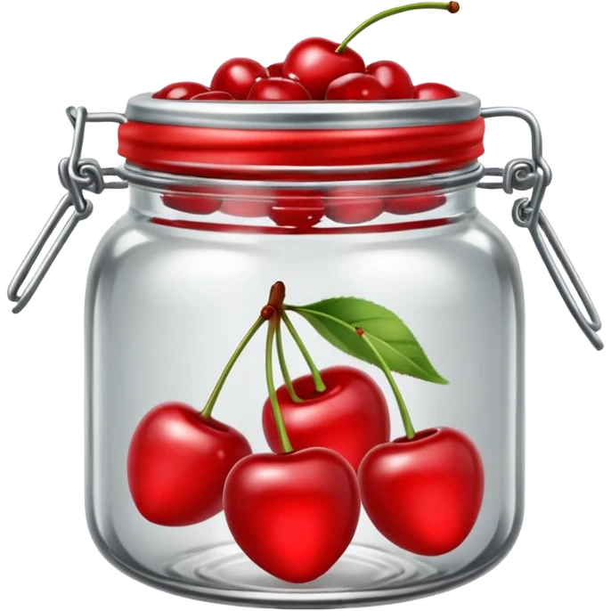 Realistic glass jar with silver metallic lid filled with maraschino cherries inside of it. emoji