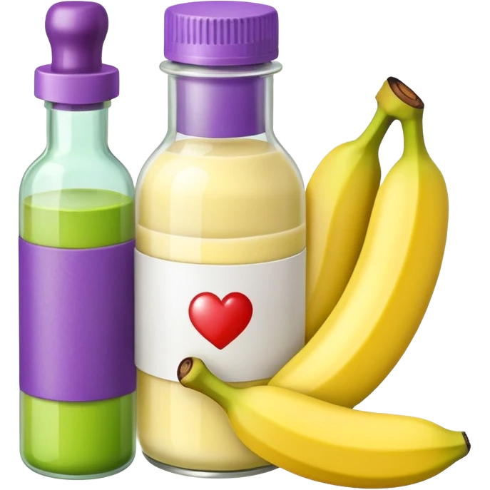 Make an emoji of banana grape custard with a bottle of medicine next to it  emoji
