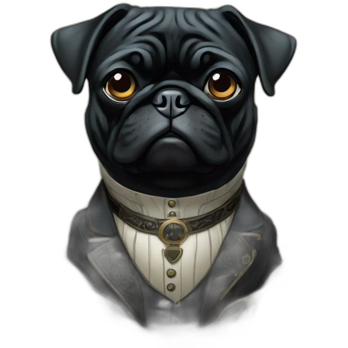 A cyberpunk black pug in Art Nouveau style during 1910 emoji