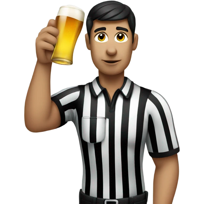 Dark haired Football Referee drinking beer emoji
