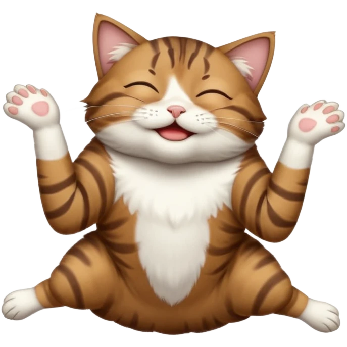 dark brown tabby and white cat in funny positions upside down with eyes closed emoji
