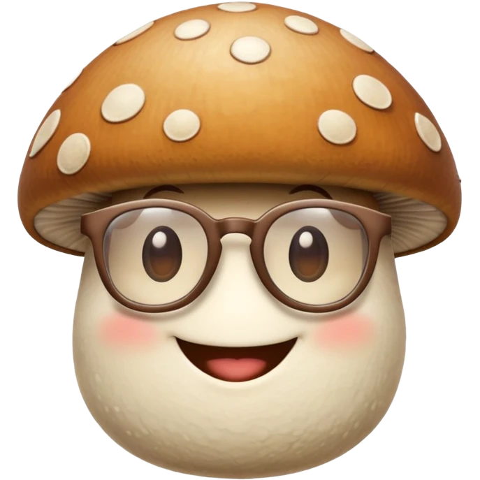 mushroom without spots, smiling face, wearing glasses emoji