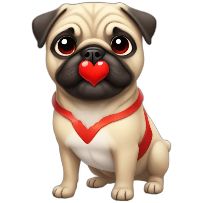 anime pug holding up a big bright red heart emoji