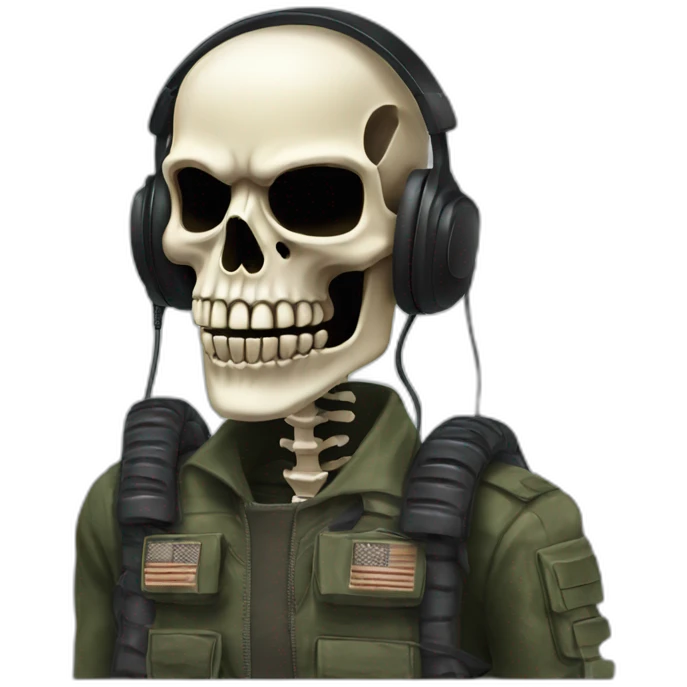 Military Skeleton mask with a long black mask underneath it and headset with a microphone emoji