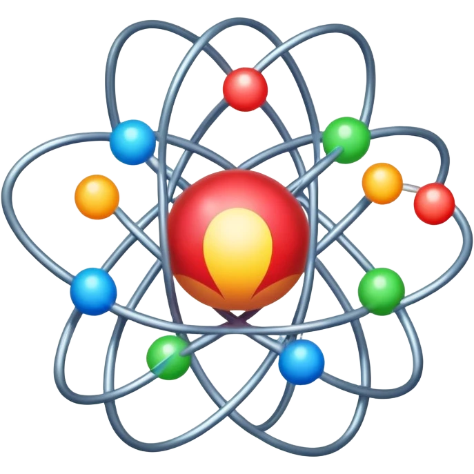 atom with colorful orbiting valence electrons in the outer shell emoji