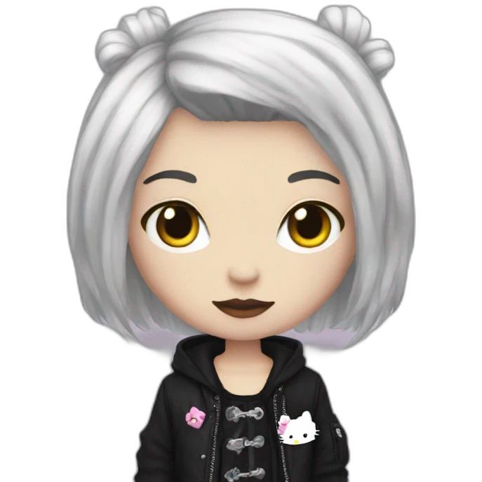 Goth with a hello kitty shirt emoji