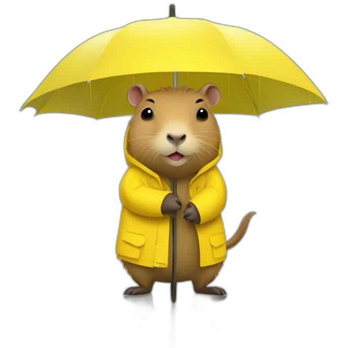 Capybara in a yellow rain jacket holding an umbrella  emoji