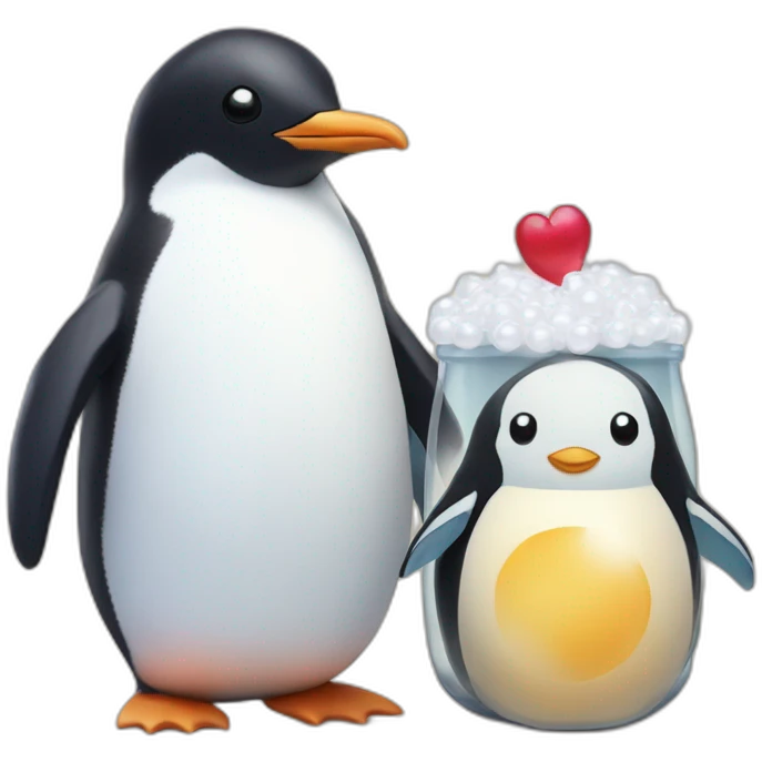 Penguin plushie with a boba with pearl plushie emoji