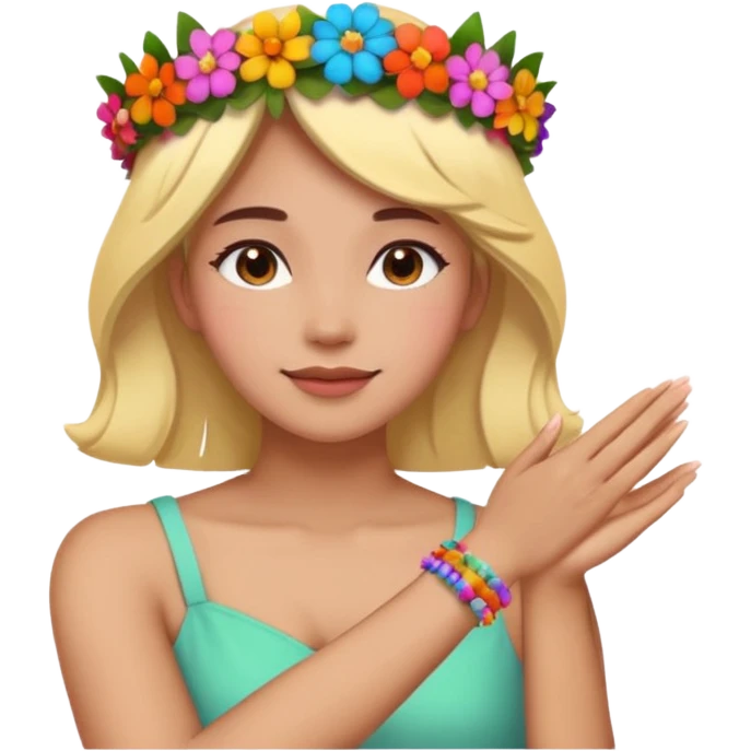 ผู้หญิงหันข้าง พนมมือสวัสดี มีดอกไม้คาดที่หัว emoji