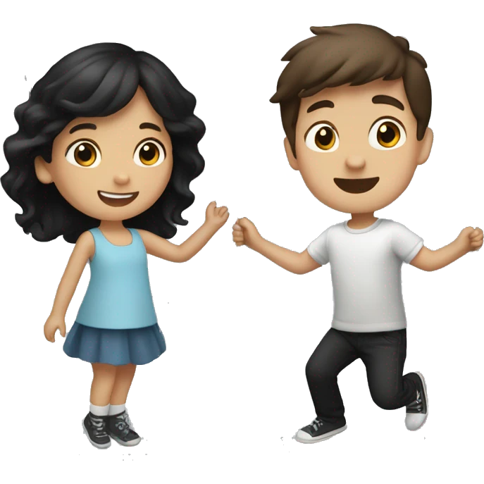Brown hair little girl and black hair little boy swinging emoji