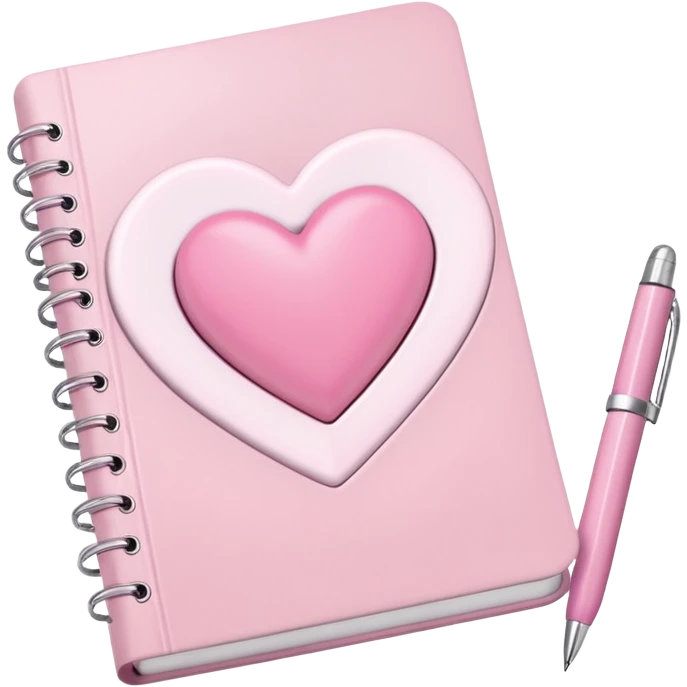 Aesthetic light pink note journal book with a white heart motive on it + a pink pen next to it emoji