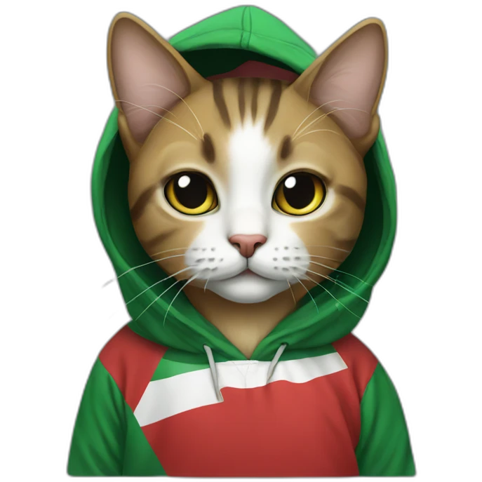 a cat wearing Palestin's flag hoodie emoji
