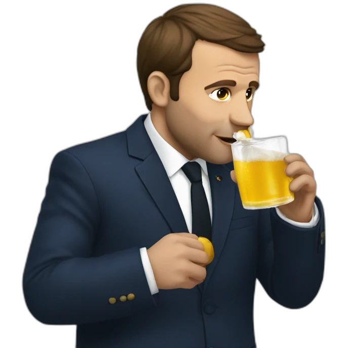 Macron drinking a bear emoji