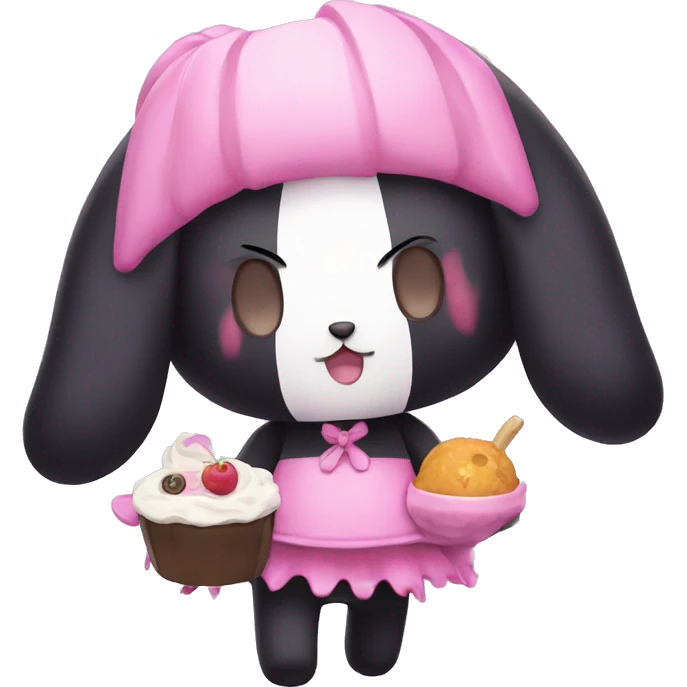 Kuromi Sanrio wearing foodie with pink skull emoji