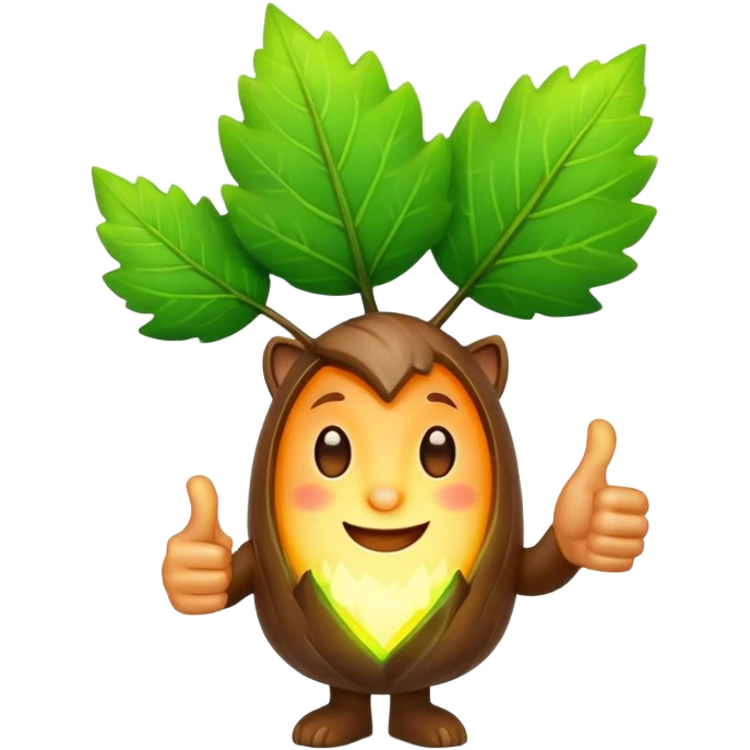 forest character thumbs up with glowing leaf emoji