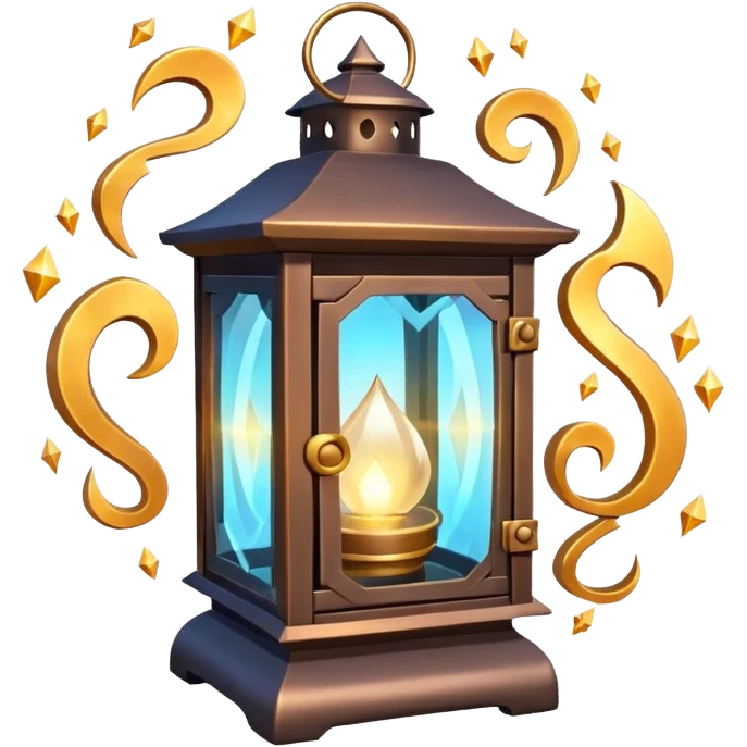 enchanted lantern object icon, strong magical glow, floating runes and sparkles, mystical light swirling inside the lantern, fantasy magic aura, 3D cartoon, mobile game icon style, centered, clean background, no text, no watermark emoji